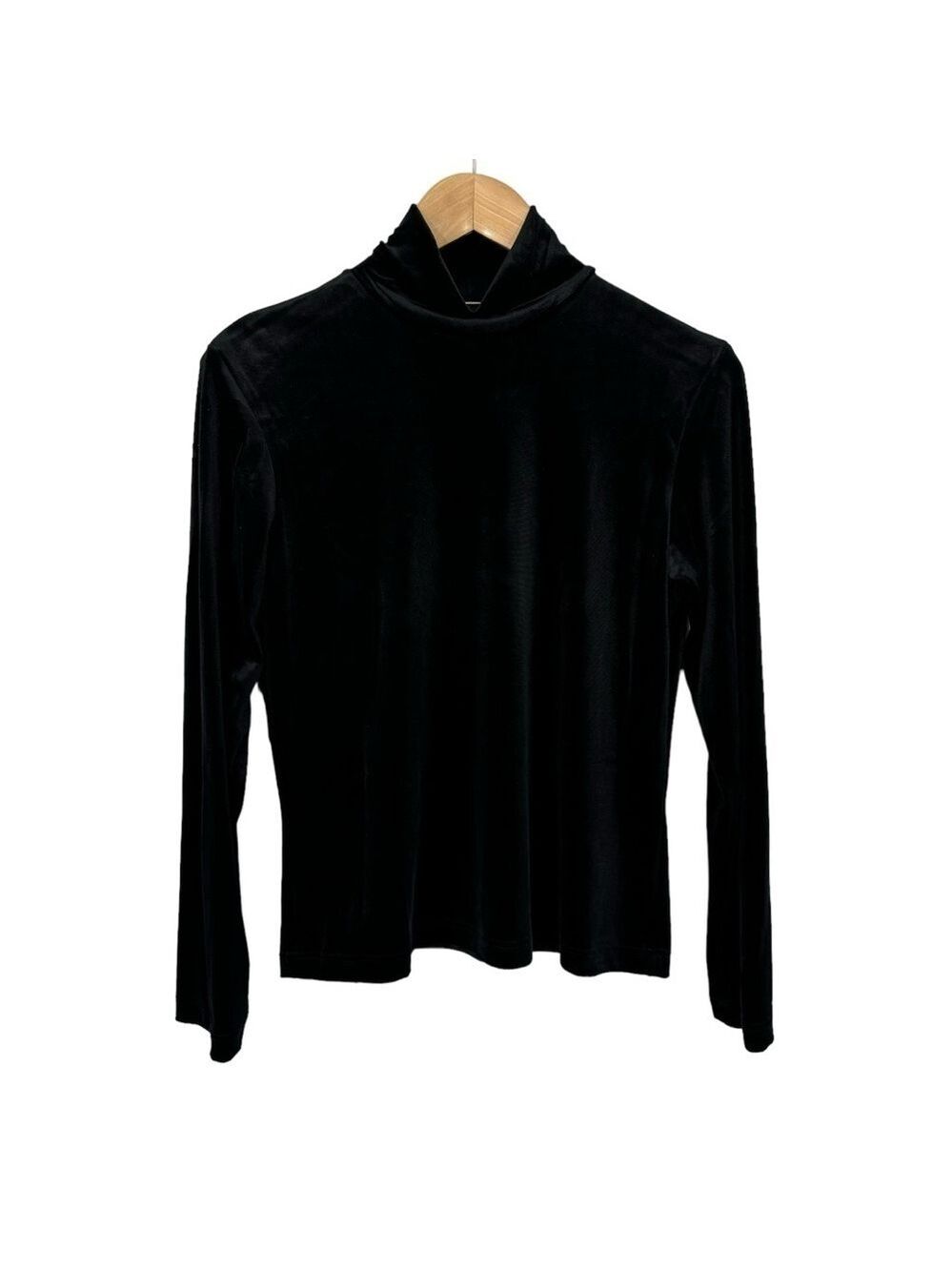 Vintage Talbots Velour Turtleneck Shirt Womens S/M Black Long Sleeve Mock EUC